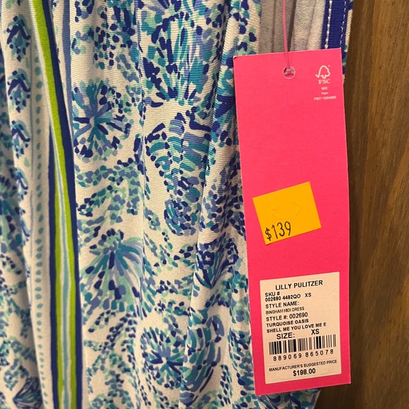 Lilly Pulitzer NWT XS Bingham Midi Dress Turquoise Oasis Shell Me You Love Me - Picture 5 of 5